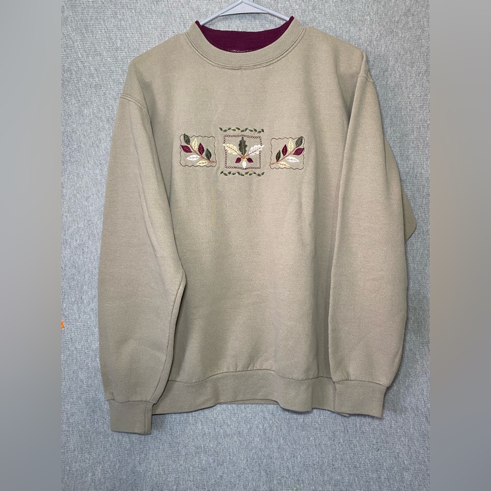 Vintage Jerzees Crewneck Sweater Fall Nature Leaves Embroidered Size M